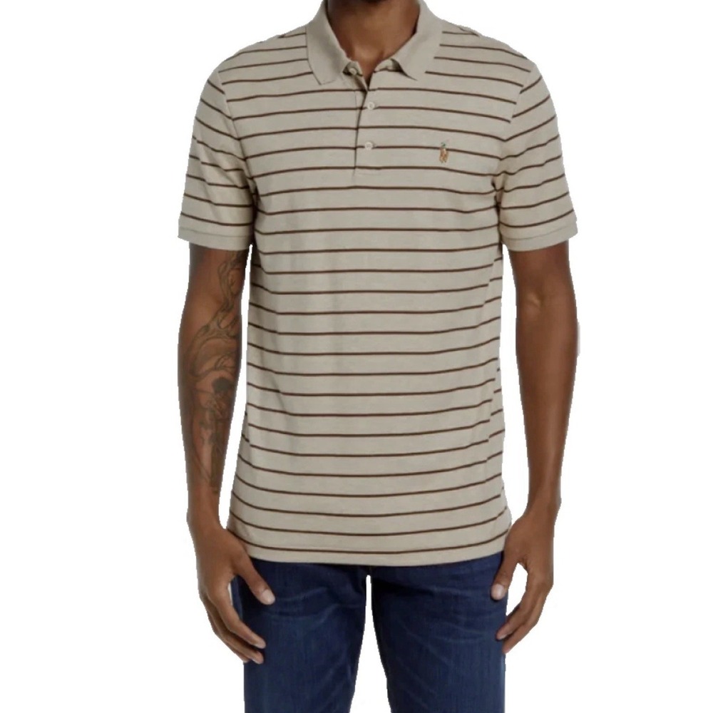 Polo Ralph Lauren Men's Classic Fit Polo Shirt Small Beige/Brown Striped